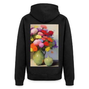 Blumen und Schmetterling - Unisex Premium Bio Zip Hoodie - Schwarz - Hinten - Nico (187cm)