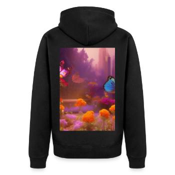 Blumen und Schmetterling - Unisex Premium Bio Zip Hoodie - Schwarz - Hinten - Nico (187cm)
