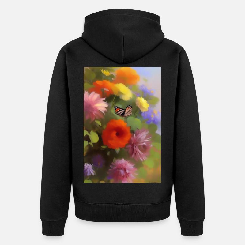 Fleurs et papillon - Veste à capuche bio Premium Unisexe - noir