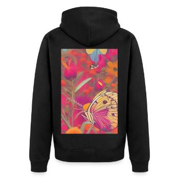 Blumen und Schmetterling - Unisex Premium Bio Zip Hoodie - Schwarz - Hinten - Nico (187cm)