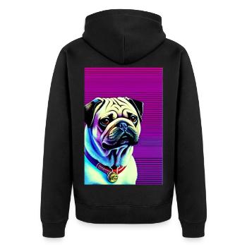 Mops Hund - Unisex Premium Bio Zip Hoodie - Schwarz - Hinten - Nico (187cm)