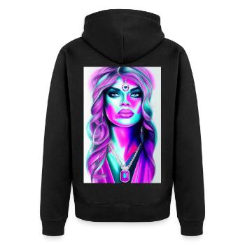 Femme avec des bijoux - Veste à capuche bio Premium Unisexe - noir - Dos - Nico (187cm)