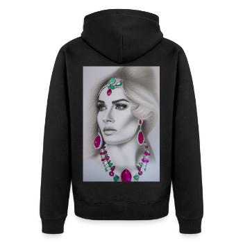 Femme avec des bijoux - Veste à capuche bio Premium Unisexe - noir - Dos - Nico (187cm)