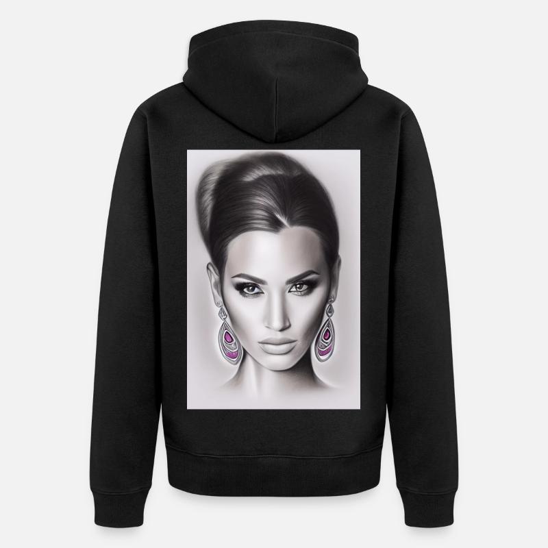 Frau mit Ohrring - Unisex Premium Bio Zip Hoodie - Schwarz