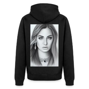 Femme avec des bijoux - Veste à capuche bio Premium Unisexe - noir - Dos - Nico (187cm)