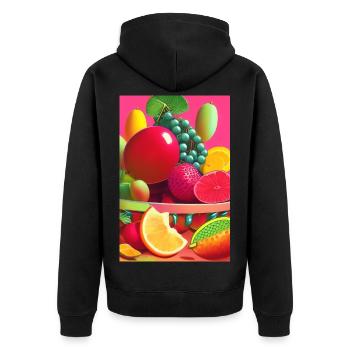 Früchte - Unisex Premium Bio Zip Hoodie - Schwarz - Hinten - Nico (187cm)