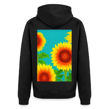 Sonnenblumen - Unisex Premium Bio Zip Hoodie - Schwarz - Hinten - Nico (187cm)