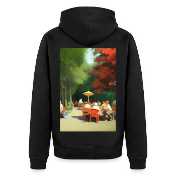 Asiatisches Cafe im Freien - Unisex Premium Bio Zip Hoodie - Schwarz - Hinten - Nico (187cm)