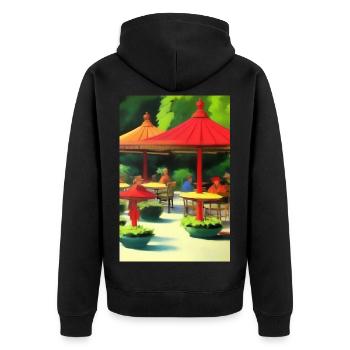 Asiatisches Cafe im Freien - Unisex Premium Bio Zip Hoodie - Schwarz - Hinten - Nico (187cm)