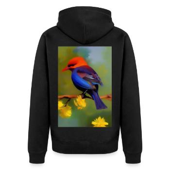 Oiseau sur branche avec fleurs - Veste à capuche bio Premium Unisexe - noir - Dos - Nico (187cm)