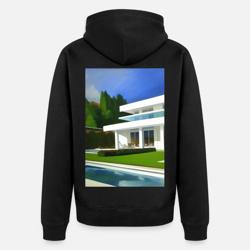 Villa blanche avec piscine - Veste à capuche bio Premium Unisexe - noir