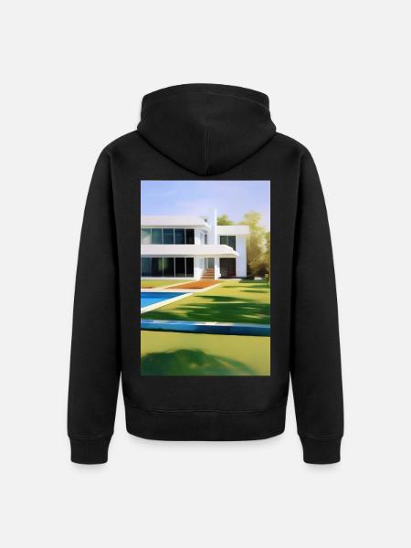 White villa with pool - Unisex Premium Organic Zip Hoodie - black