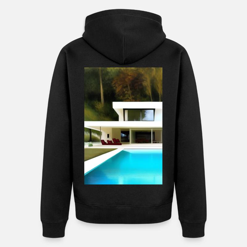 Weiße Villa mit Pool - Unisex Premium Bio Zip Hoodie - Schwarz