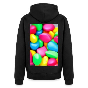 Bunte Bonbons - Unisex Premium Bio Zip Hoodie - Schwarz - Hinten - Nico (187cm)
