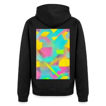 Retro Muster Bunt - Unisex Premium Bio Zip Hoodie - Schwarz - Hinten - Nico (187cm)