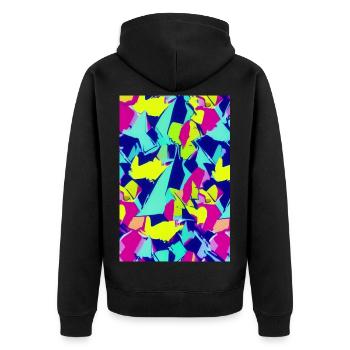Retro Muster Bunt - Unisex Premium Bio Zip Hoodie - Schwarz - Hinten - Nico (187cm)