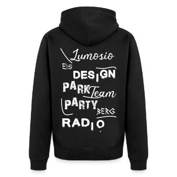 Die Antwort auf Alles - Unisex Premium Bio Zip Hoodie - Schwarz - Hinten - Nico (187cm)