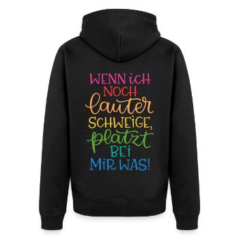 Lauter Schweigen Regenbogen - Unisex Premium Bio Zip Hoodie - Schwarz - Hinten - Nico (187cm)