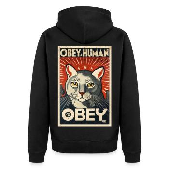Obey Human Authoritarian Cat Propaganda Poster - Unisex Premium Organic Zip Hoodie - black - Back - Nico (187cm)