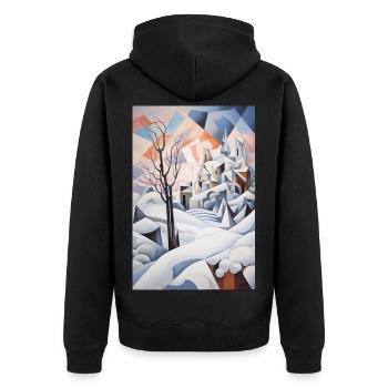 Verschneite Landschaft im geometrischen Stil - Unisex Premium Bio Zip Hoodie - Schwarz - Hinten - Nico (187cm)
