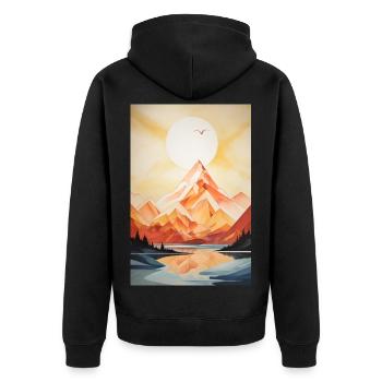 Berglandschaft mit Sonnenuntergang - Unisex Premium Bio Zip Hoodie - Schwarz - Hinten - Nico (187cm)