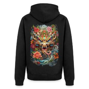 Drache - Unisex Premium Bio Zip Hoodie - Schwarz - Hinten - Nico (187cm)