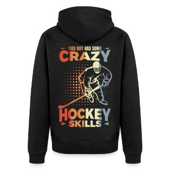 Kleiner Eishockeyspieler - Unisex Premium Bio Zip Hoodie - Schwarz - Hinten - Nico (187cm)