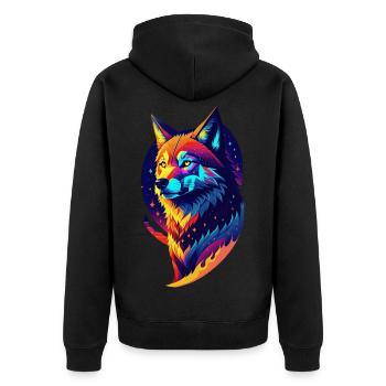Wolf in der Nacht - Mehrfarbiges Dekor - Unisex Premium Bio Zip Hoodie - Schwarz - Hinten - Nico (187cm)