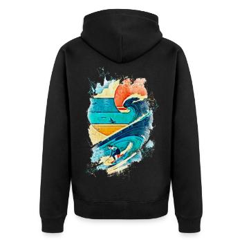 Surfer-Illustration auf der Welle - Fun Surf - Unisex Premium Bio Zip Hoodie - Schwarz - Hinten - Nico (187cm)