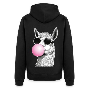 Bubble llama with humorous sunglasses - Unisex Premium Organic Zip Hoodie - black - Back - Nico (187cm)