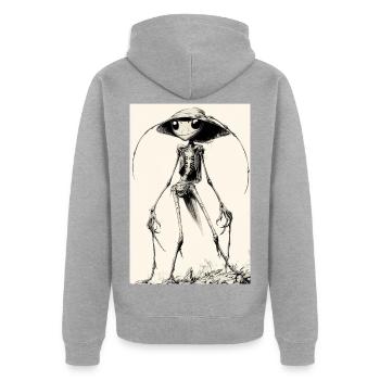Skelettalien mit Hut – düster charmant - Unisex Premium Bio Zip Hoodie - Grau meliert - Hinten - Nico (187cm)