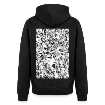 Masken-Mosaik: Gesichtskarussell - Unisex Premium Bio Zip Hoodie - Schwarz - Hinten - Nico (187cm)