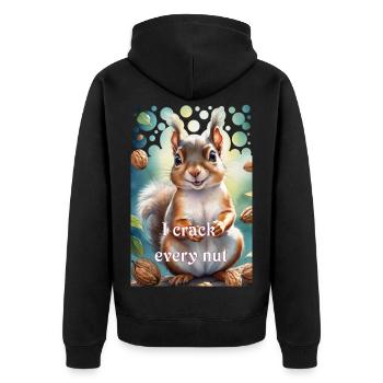 Schlaues Eichhörnchen Ich knacke jede Nuss - Unisex Premium Bio Zip Hoodie - Schwarz - Hinten - Nico (187cm)