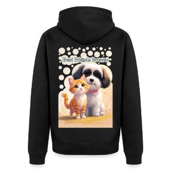 Hund und Katze Tierkinder Beste Freunde für immer - Unisex Premium Bio Zip Hoodie - Schwarz - Hinten - Nico (187cm)