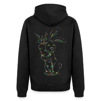 Bunter Neonhase mit Karotten - Unisex Premium Bio Zip Hoodie - Schwarz - Hinten - Nico (187cm)