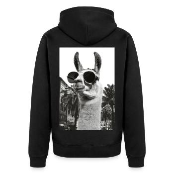 Llama Palm Trees Sunglasses Tranquil Humor - Unisex Premium Organic Zip Hoodie - black - Back - Nico (187cm)