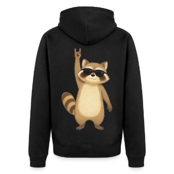 Retro Raccoon Rocker - Unisex Premium Organic Zip Hoodie - black - Back - Nico (187cm)