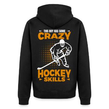 This Boy Has Some Crazy Hockey Skills - Unisex Premium Bio Zip Hoodie - Schwarz - Hinten - Nico (187cm)