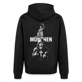 Mönch von München - Unisex Premium Bio Zip Hoodie - Schwarz - Hinten - Nico (187cm)