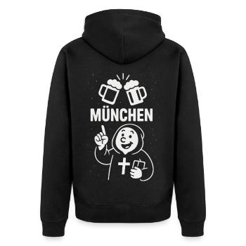 Münchner Mönch & Maß - Unisex Premium Bio Zip Hoodie - Schwarz - Hinten - Nico (187cm)