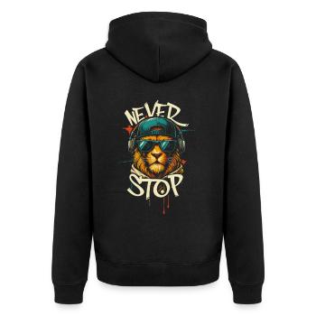 Never Give Up Cat Streetwear Graffiti - Unisex Premium Organic Zip Hoodie - black - Back - Nico (187cm)