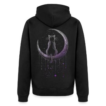 Mystical cat theme in the moonlight - Unisex Premium Organic Zip Hoodie - black - Back - Nico (187cm)