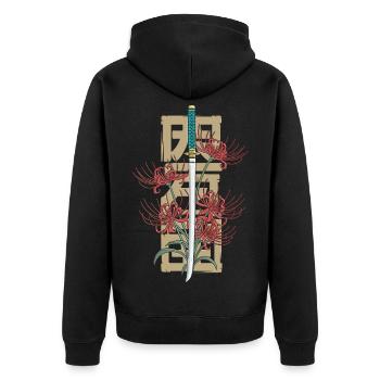 Chrysanthème japonais élégant avec épée - Veste à capuche bio Premium Unisexe - noir - Dos - Nico (187cm)
