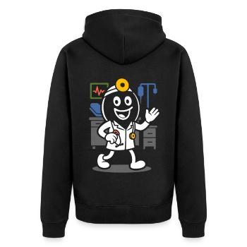 Ribbo als Arzt – Lustige Arztpraxis-Szene - Unisex Premium Bio Zip Hoodie - Schwarz - Hinten - Nico (187cm)