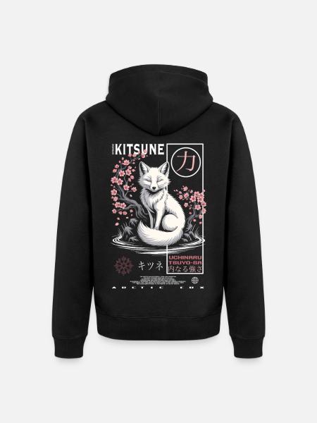 Kitsune Fuchs - japanisch asiatisch - Unisex Premium Bio Zip Hoodie - Schwarz