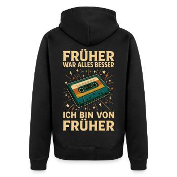 Retro Kassetten Design für Nostalgie - Unisex Premium Bio Zip Hoodie - Schwarz - Hinten - Nico (187cm)