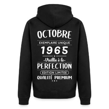 Anniversaire 60 ans - Octobre 1965 Perfection - Veste à capuche bio Premium Unisexe - noir - Dos - Nico (187cm)