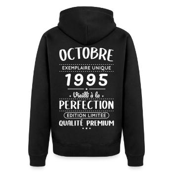 Anniversaire 30 ans - Octobre 1995 Perfection - Veste à capuche bio Premium Unisexe - noir - Dos - Nico (187cm)