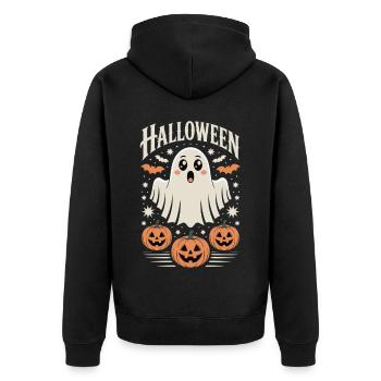 Fantôme effrayant d'Halloween avec des citrouilles - Veste à capuche bio Premium Unisexe - noir - Dos - Nico (187cm)