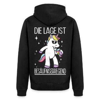 Lustiges Einhorn Bier Party Geschenk Spruch - Unisex Premium Bio Zip Hoodie - Schwarz - Hinten - Nico (187cm)